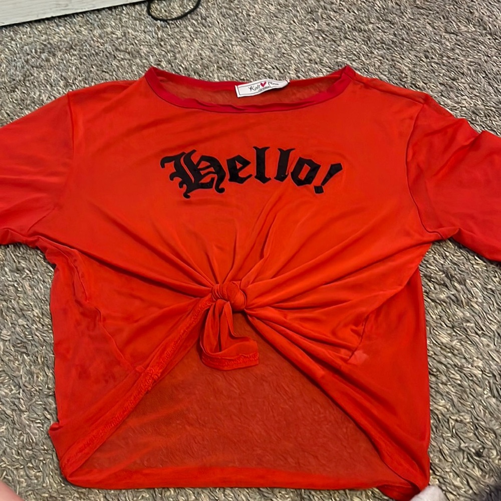 Mesh red hello top